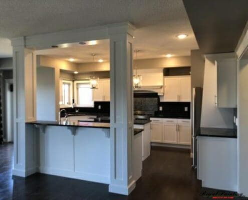 Scratched oak cabinets in Spruce Grove kitchen